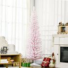 HOMCOM 6' Pencil Artificial Christmas Tree with Snow-Flocked Branches - Pink-Pencil shape takes up little floor or table space, suitable for small rooms or as a second Christmas tree in an entryway 
