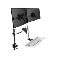 ShoppingAll - Convertisseur de bureau assis-debout réglable en hauteur avec rehausseur double moniteur – 25 po – Blanc-lever/abaisser sans effort – le mécanisme à vérin à gaz permet de changer la hauteur en douceur d’une seule main pour varier la posture toute la journée