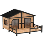 PawHut - Niche pour chien en bois, lit pour animal surélevé avec terrasse, bois naturel-Le design de style cabane ajoute du charme à vos espaces extérieurs et intérieurs 