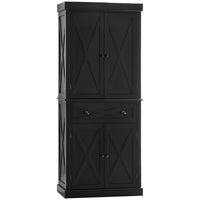 HOMCOM 72.5" H Freestanding Kitchen Buffet Cabinet with 4 Doors - Black-6-tier shelf with drawer offers enough room for keeping cookware, dishes, appliances, and dry goods 