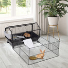 PawHut 22" H Small Animal Cage with Foldable Detachable Playpen - Black-Latched door design and open roof provide easy access for you and your bunny 