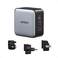 UGREEN 65W GaN Worldwide Travel Fast Charger - 1x USB-A/2x USB-C-Nexode 65W Fast Travel Charger: The UGREEN Nexode USB-C Charger delivers up to 65W to charge most devices at full speed, even a MacBook Pro at top speed from 0% to 100% in just 1.5 hours. With 2 USB-C ports and 1 USB-A port, you can charge a laptop, tablet, or phone simultaneously. It is a great partner for travel abroad, eliminating the need to carry multiple chargers.