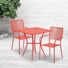 28'' Square Coral Indoor-Outdoor Steel Patio Table Set with 2 Square Back Chairs [CO-28SQ-02CHR2-RED-GG]-Coral Powder Coat Finish