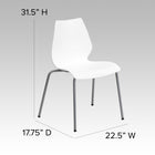Flash Furniture – Chaise empilable Hercules en polypropylène avec cadre argenté, blanc-S'empile jusqu'à 5 chaises de hauteur