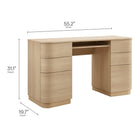 Modway Mirae 55" 6-Drawer Curved Office Desk - Brushed Light Oak-Pull-Out Keyboard Tray