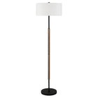 Hudson&Canal - Lampadaire Simone à 2 lumières avec abat-jour en tissu - Bronze noirci/chêne rustique/blanc-Design industriel pour votre salon, votre bureau, votre chambre ou votre coin lecture