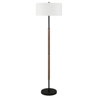Hudson&Canal - Lampadaire Simone à 2 lumières avec abat-jour en tissu - Bronze noirci/chêne rustique/blanc-Design industriel pour votre salon, votre bureau, votre chambre ou votre coin lecture