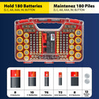 Battery Daddy 180-Battery Organizer and Storager Case with Tester - Red-Sleek and Compact Design: Battery Daddy uses both sides to store all types of different batteries. Holds 78 AAs, 64 AAAs, 8 9-Volts, 10 Cs, 12 Coin Cells and 8 Ds. Easily stores away in any drawer