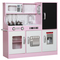Qaba Kids Play Kitchen with Chalkboard, Ice Maker - Pink-Chalkboard for menu writing boosts creativity in meal planning 
