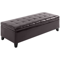 HOMCOM - Banc ottoman de rangement avec pieds en bois massif - brun-Présente un élégant design capitonné à boutons, ajoutant un charme intemporel à votre pièce 