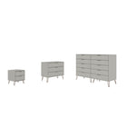 Manhattan Comfort Rockefeller Mid-Century Modern Bedroom Dresser 3-Piece Set - Off White-Mid-Century Modern Tall Double Wide Dresser, Standard Dresser and Nightstand Dresser for Bedroom Use. Set of 3.