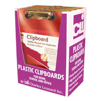Charles Leonard Transparent Plastic Clipboard with Low Profile Clip - Pull Out Hook - Letter Size - Assorted Neon Colours - 12 Pack-Made of durable, neon-colored plastic and includes a high-tension, low-profile clip