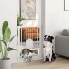 PawHut 30"-32" Extra Wide Pet Gate Barrier with Small Door - 35"H - White-Adult can open the door with a single hand by sliding the button on both end at the same time and lift