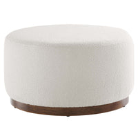 Modway Tilden Large 29" Round Boucle Upholstered Ottoman - Cloud/Walnut-Boucle Fabric Upholstery