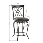 Homy Casa Industrial Swivel 26" Counter-Height Bar Stools - Set of 2 - Black Faux Leather-Sturdy Metal Frame: Durable black metal frame ensures stability and long-lasting use.