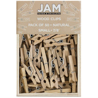 JAM Paper - Pinces à linge en bois - petites - 2 -2 cm - marron naturel - 50 pinces à linge/paquet-Couleur : Brun naturel