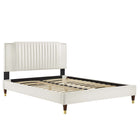 Modway Zahra Channel Tufted Performance Velvet Queen Platform Bed with Wood Legs and Gold Metal Sleeves - White-Queen Platform Bed