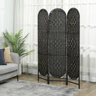 HOMCOM 3 Panel Arched Top Woven Freestanding Room Divider for Bedroom - Black-Material: Paper Rope, Pine Wood 
