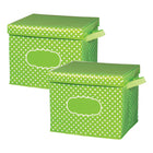 Teacher Created Resources Storage Box - Lime Polka Dots - 2 Pack-A decorative organizer to store manipulatives, books, notepads, educational toys, games, and supplies neatly
