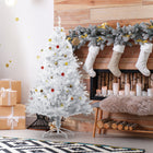 HOMCOM 5' Artificial Christmas Tree with Ornaments - White-Artificial Christmas tree in a realistic tree style 