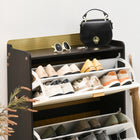 HOMCOM Modern Shoe Cabinet with Two Flip Drawers & Bamboo Door - White-Colours: White, Walnut, Gold