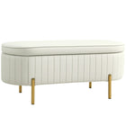HOMCOM Channel Tufted Upholstered Bedroom Ottoman Bench - Cream White-Oval-shaped, channel tufted design enhances any room's elegance