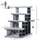 PawHut 25" 4-Step Cat Stairs with Toy - Light Grey-Colour: Light Grey, Black 