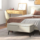 HOMCOM Linen Fabric Storage Ottoman Bench - Cream White-Flip-up lid with hinged design is convenient for daily use
