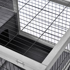 PawHut 23" H Wooden Indoor Rabbit Hutch on Wheels with Run - Grey-A removable bottom sliding tray and openable roof for easy cleaning 
