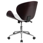 Flash Furniture – Chaise de conférence pivotante à dossier moyen en bois d’acajou et en cuir blanc (SDSDM22405MAHWH)-Dossier et siège en bois d'acajou courbé