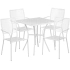 Table de jardin carrée de 28 po en acier blanc et 4 chaises au dossier carré, intérieur/extérieur [CO-28SQ-02CHR4-WH-GG]-L’ensemble comprend une table et quatre chaises