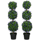 HOMCOM 3.5' Potted Artificial Plant Ball Tree with Lavender Flowers - Green - 2 Pack-Set of two decorative artificial plants, suitable for indoors and outdoors 