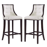 Manhattan Comfort - Tabouret de bar Fifth Avenue 19" traditionnel rembourré en similicuir - blanc perle et noyer - lot de 2-Tabouret de bar traditionnel avec dossier parfait pour une utilisation au bar et dans la cuisine. Ensemble de 2