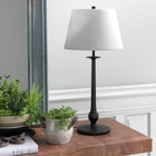Hudson&Canal Wilmer 28" Tall Table Lamp with Fabric Shade - Blackened Bronze/White-Handcrafted blackened bronze finish is applied to the candlestick metal base
