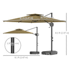 Outsunny 8' L x 9' W Square Cantilever Patio Umbrella with Fillable Base - Khaki-200 gsm polyester canopies with PA coating resist UV rays (30+) and colour fading
