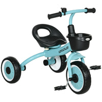 Qaba Kids Tricycle with Adjustable Seat and Basket - Blue-Adjustable seat to fit your kid's needs 