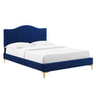 Modway Juniper Channel Tufted Performance Velvet Queen Platform Bed - Navy-Channel Tufted Headboard