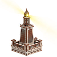 Mr.Playwood - Modèle STEM 3D en bois éco-éclairé du phare d'Alexandrie - Lot de 280-Modèle STEM 3D écologique à assembler et personnaliser à l'école ou à la maison
