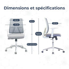 MotionGrey - Chaise de bureau ergonomique AeroMesh - Dossier en maille respirante avec accoudoirs réglables - Blanc-6