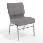Chaise d'église de la série HERCULES de 21 po de largeur en tissu gris avec étagère à livres - Cadre veine d'argent-Ensemble de 4 chaises d'église polyvalentes