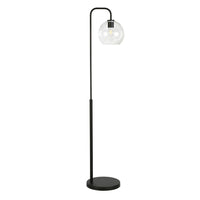 Hudson&Canal Harrison Arc Floor Lamp with Glass Shade - Blackened Bronze/Clear-Modern and contemporary design for your living room, office space, bedroom, or reading nook