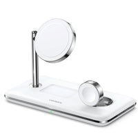 UGREEN 3-in-1 MagSafe Wireless Charger-25W Fast Charging & Universal Compatibility: There is a 15W fast charging mode for the iPhone MagSafe series and a 7.5W charging mode for some Android models. There is also a 5W charging mode for the Airpods 3/2/1, Airpods Pro, and other QI-enabled Wireless Bluetooth Earphones. There is also a 5W charging mode for the Apple Watch 1-7 Series and Apple Watch SE.