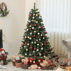 HOMCOM 6' Artificial Christmas Tree with Auto Open - Steel Base - Green-Quick and easy setup with hinge construction and section design, about 25-30 min 