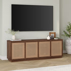 Hudson&Canal Pryce TV Stand for TV's up to 78" - Satin Walnut/Natural Rattan-Features easy assembly