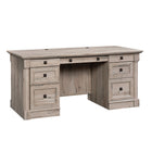 Sauder 65"W Palladia Executive Desk - Split Oak-Large drawer/shelf with metal runners and safety stops features flip-down panel for keyboard/mouse or laptop
