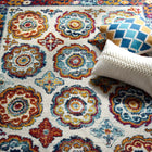 Modway - Entourage Treillis marocain floral vieilli d’Odile Tapis de comédie 8 pi l x 10 pi L - Ivoire Bleu Rouge Orange Jaune-Protégez les planchers contre le passage des piétons / du mobilier