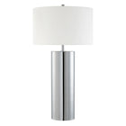 Hudson&Canal - Lampe de table York 75 cm de haut avec abat-jour en tissu - Nickel poli/blanc-Design moderne du milieu du siècle pour votre salon, votre espace de travail ou votre table de chevet