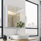 HOMCOM Medicine Cabinet with Mirror, Doors and Shelf - White-Mirrors outside provide convenience for getting ready to tackle the day  