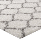 Modway Solvea Moroccan Trellis Shag Area Rug - 5 ft W x 8 ft L - Ivory/Grey-High Density / Machine-Woven