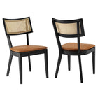 Modway - Caledonia Cuir végétalien en bois rembourré Chaises de salle à manger Ensemble de 2 - Black Tan-Chaises à manger Modern Farmhouse - Ensemble de 2
